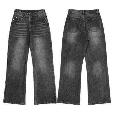 Men's Retro Washed Black & Gray Flared Jeans