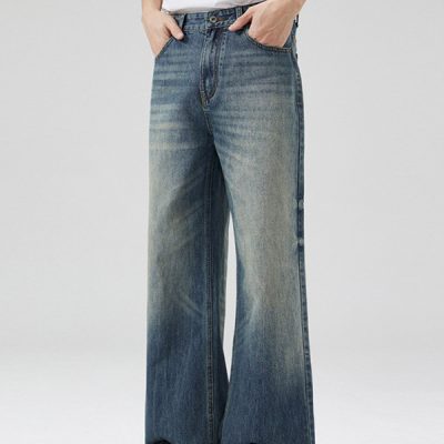 Unisex Retro Baggy Flared Jeans - Front View