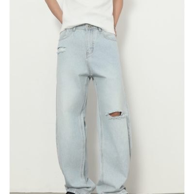 Ripped scimitar-cut wide-leg jeans for men – loose fit streetwear denim