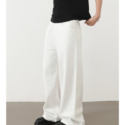 Men’s washed ripped wide-leg jeans – loose fit high-end casual denim pants